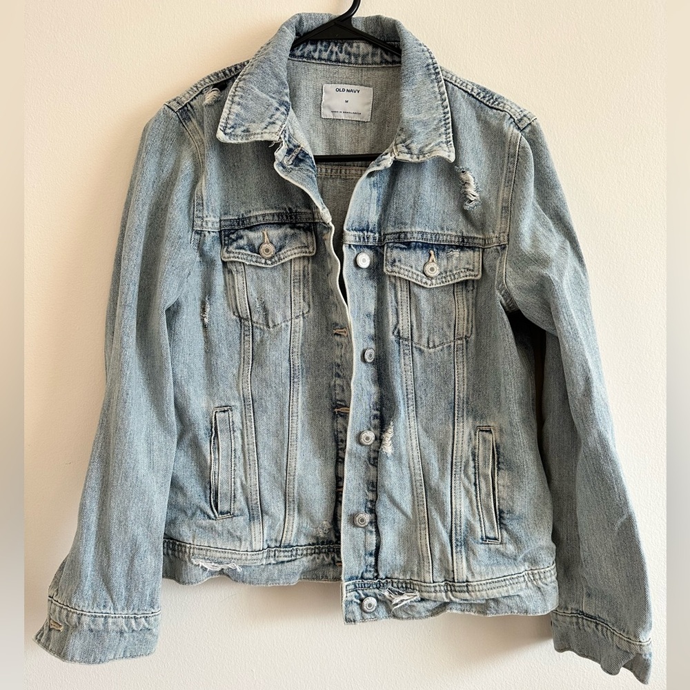Distressed Light Colored Denim Jacket